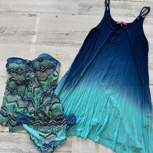 3 pc PROFILE BLUSH Tankini & MARINA LUNA T-Shirt Dress Swimsuit Cover-Up Sm Med